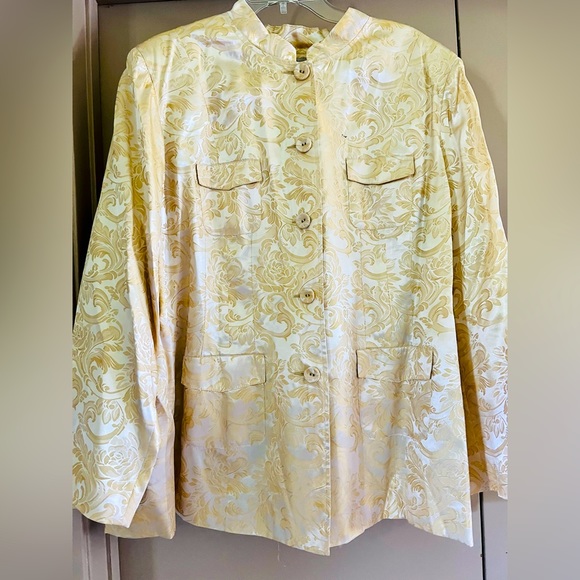 AVENUE JEANS Women's Jacket Blazer Yellow Gold Shimmer Lined 4 Pockets 26/28 - Picture 1 of 4